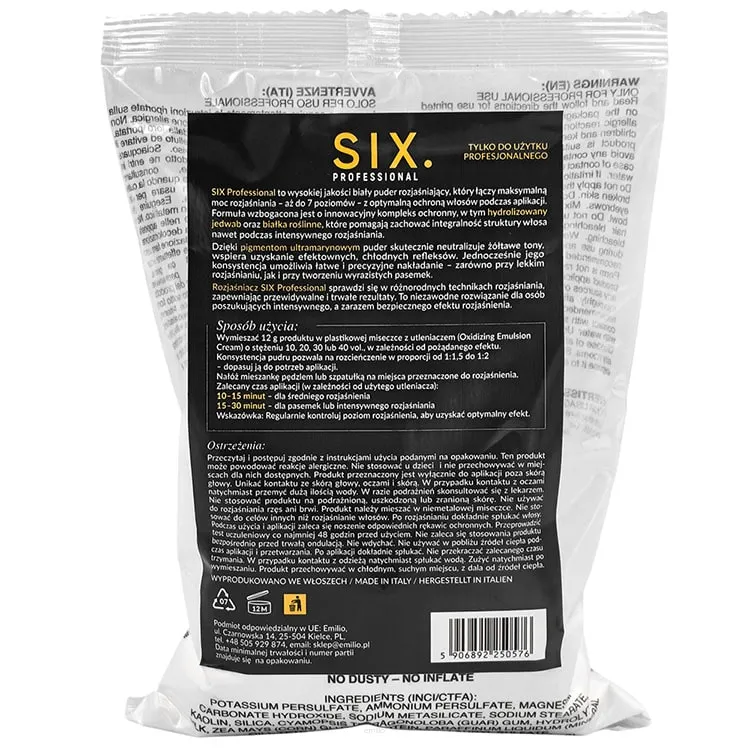 SIX PROFESSIONAL BIAŁY ROZJAŚNIACZ DO WŁOSÓW DO 7 TONÓW 500 G